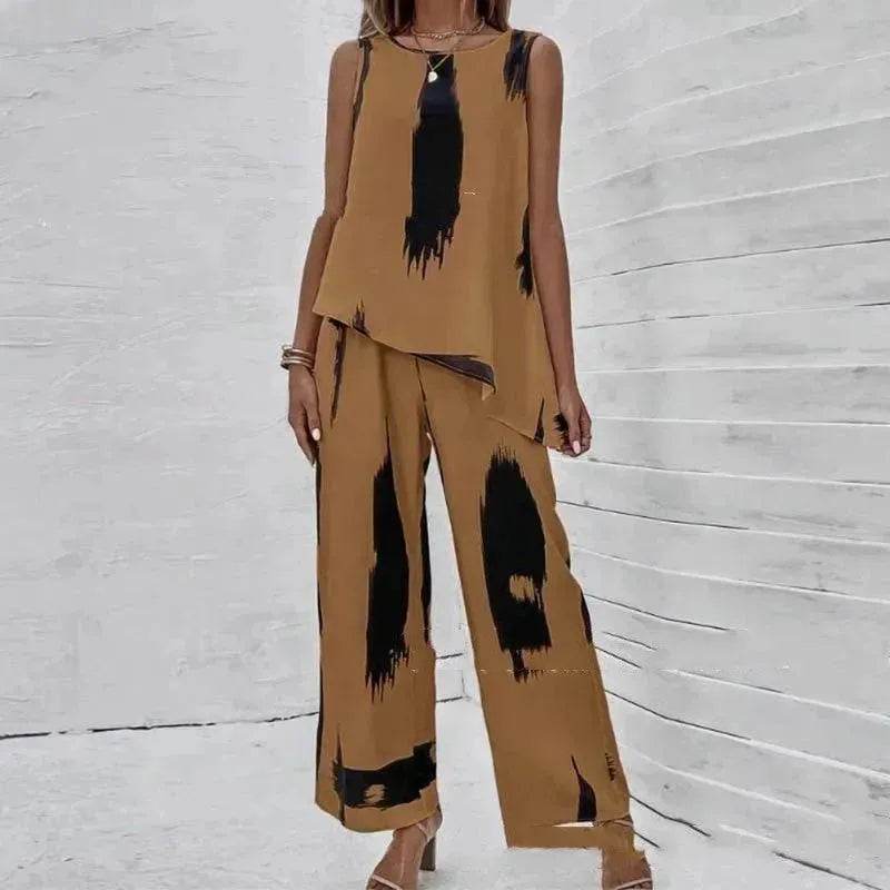 Printed Irregular Top Two-piece Pants Women - www.Shopthatapp.com
