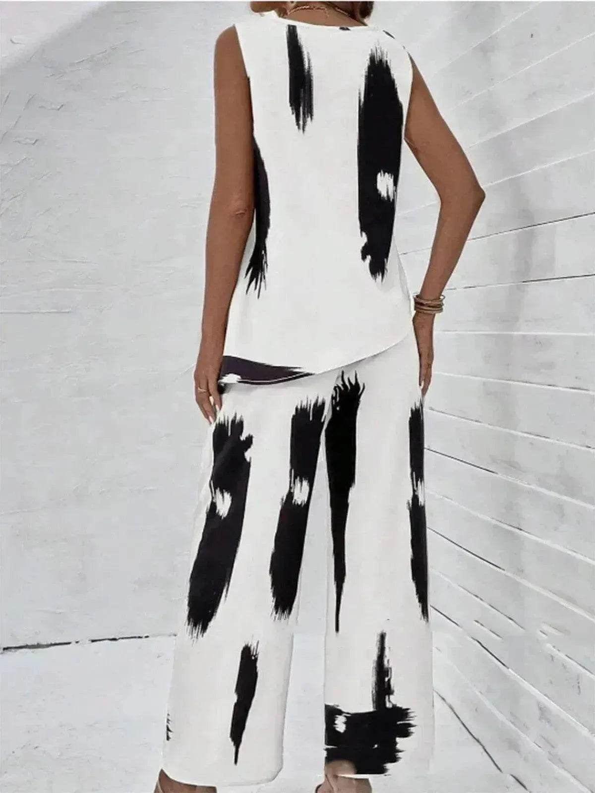 Printed Irregular Top Two-piece Pants Women - www.Shopthatapp.com