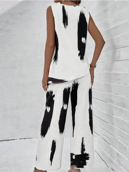 Printed Irregular Top Two-piece Pants Women - www.Shopthatapp.com