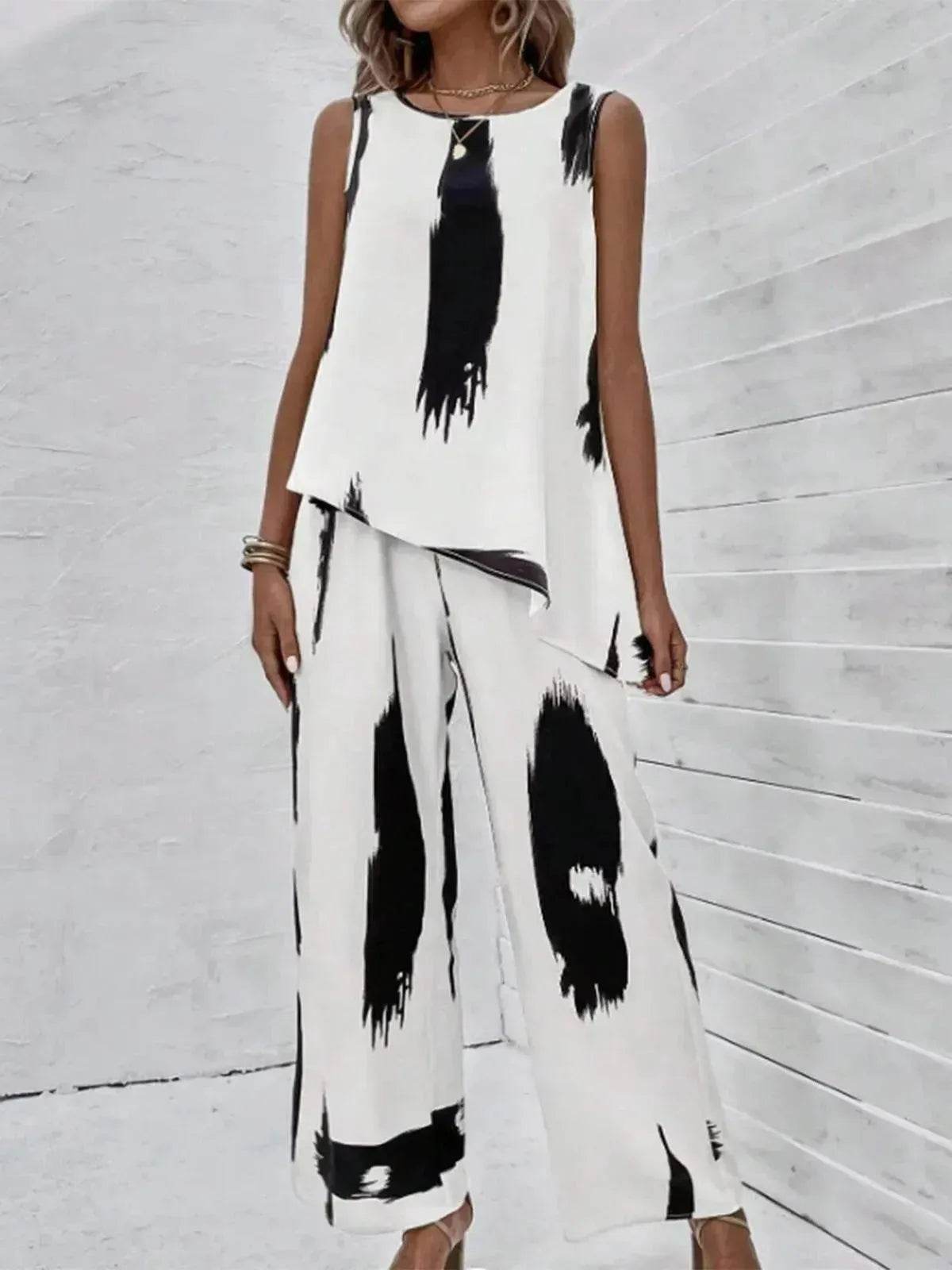 Printed Irregular Top Two-piece Pants Women - www.Shopthatapp.com