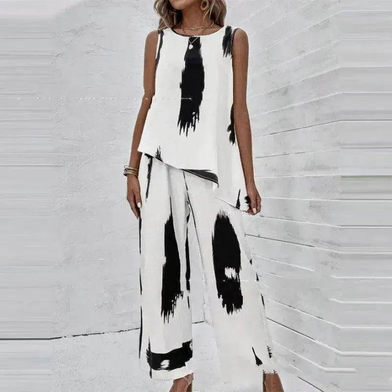 Printed Irregular Top Two-piece Pants Women - www.Shopthatapp.com