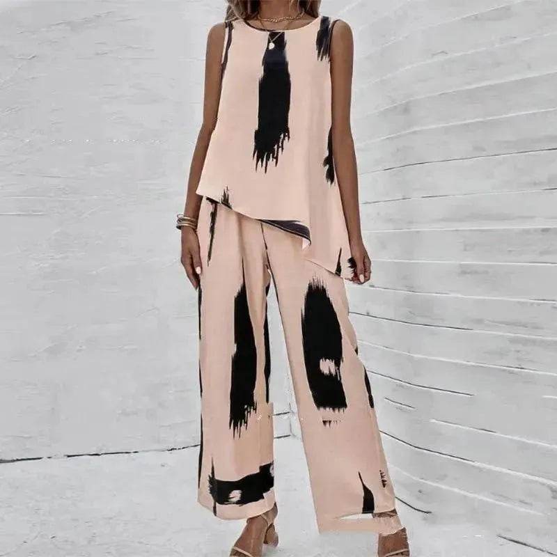 Printed Irregular Top Two-piece Pants Women - www.Shopthatapp.com