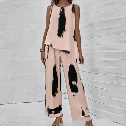 Printed Irregular Top Two-piece Pants Women - www.Shopthatapp.com