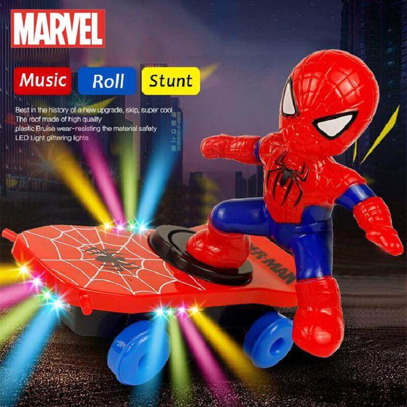 Spider-Man Stunt Scooter Toy - Electric Music, Flip Rotation, Skateboard for Kids - www.Shopthatapp.com