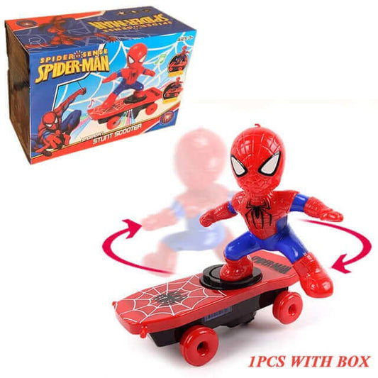 Spider-Man Stunt Scooter Toy - Electric Music, Flip Rotation, Skateboard for Kids - www.Shopthatapp.com