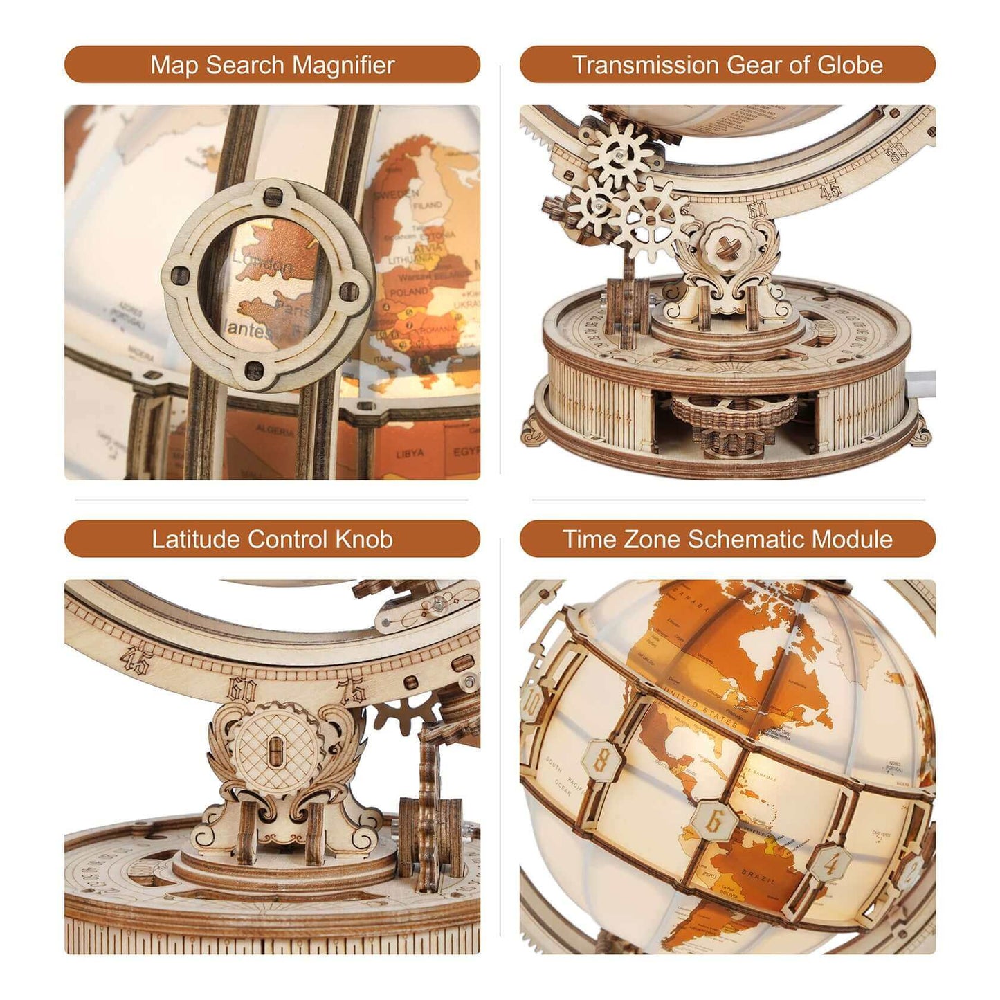 Robotime Globe Lumineux 180 Pièces - Kit Maquette en Bois avec Lumière LED
