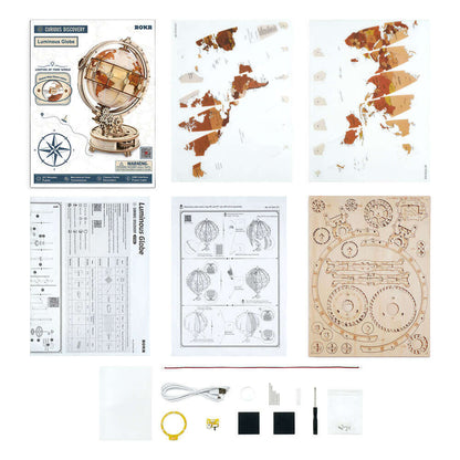Robotime Globe Lumineux 180 Pièces - Kit Maquette en Bois avec Lumière LED