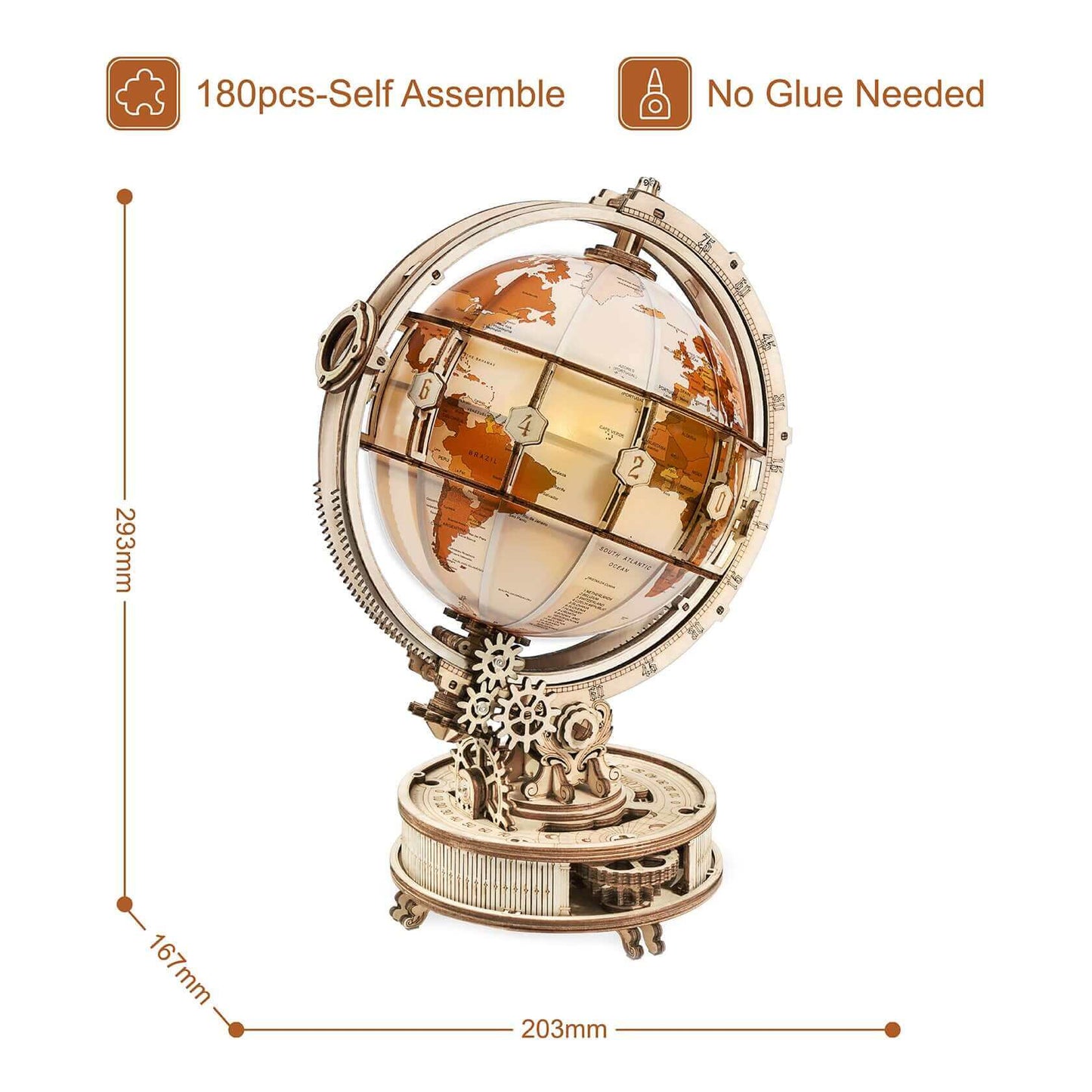 Robotime Globe Lumineux 180 Pièces - Kit Maquette en Bois avec Lumière LED