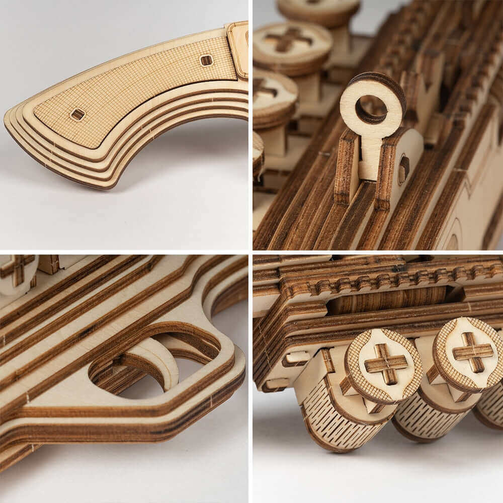 Robotime DIY Rubber Band Bullet Revolver: A Wooden Model Building Kit from Robotime - A Fun and Engaging Assembly Toy Gift for Children and Adults - www.Shopthatapp.com