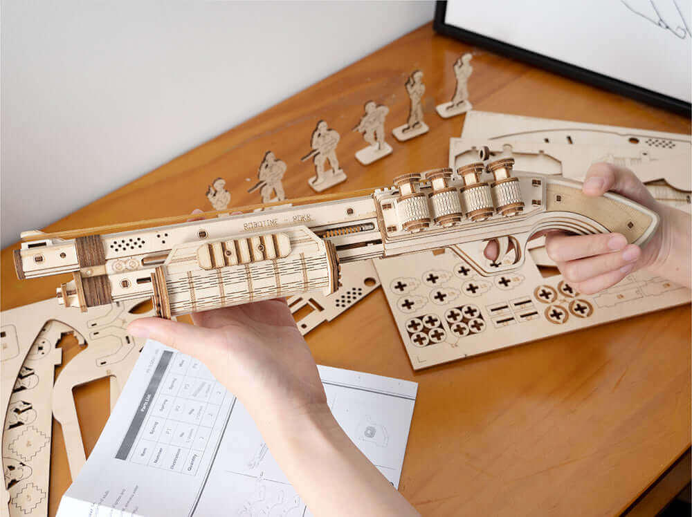 Robotime DIY Rubber Band Bullet Revolver: A Wooden Model Building Kit from Robotime - A Fun and Engaging Assembly Toy Gift for Children and Adults - www.Shopthatapp.com