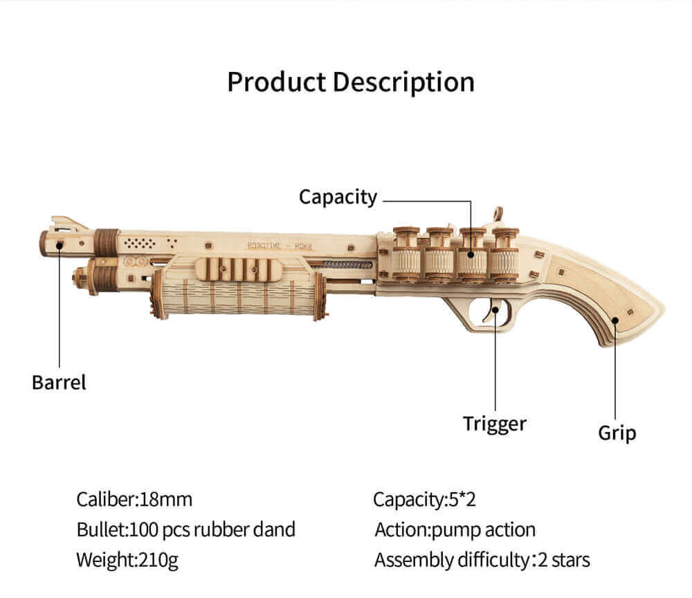 Robotime DIY Rubber Band Bullet Revolver: A Wooden Model Building Kit from Robotime - A Fun and Engaging Assembly Toy Gift for Children and Adults - www.Shopthatapp.com