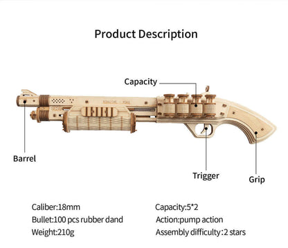 Robotime DIY Rubber Band Bullet Revolver: A Wooden Model Building Kit from Robotime - A Fun and Engaging Assembly Toy Gift for Children and Adults - www.Shopthatapp.com