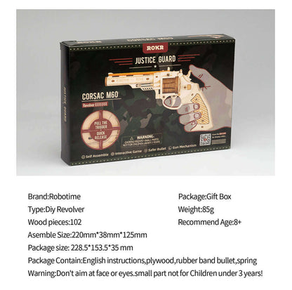 Robotime DIY Rubber Band Bullet Revolver: A Wooden Model Building Kit from Robotime - A Fun and Engaging Assembly Toy Gift for Children and Adults - www.Shopthatapp.com