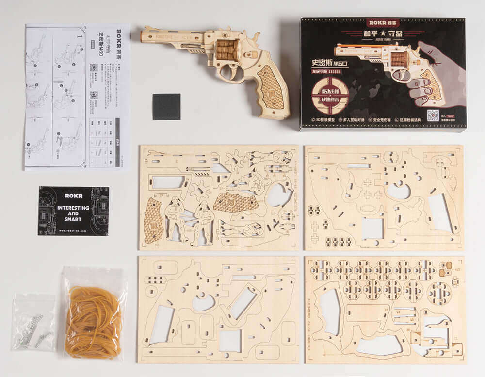 Robotime DIY Rubber Band Bullet Revolver: A Wooden Model Building Kit from Robotime - A Fun and Engaging Assembly Toy Gift for Children and Adults - www.Shopthatapp.com