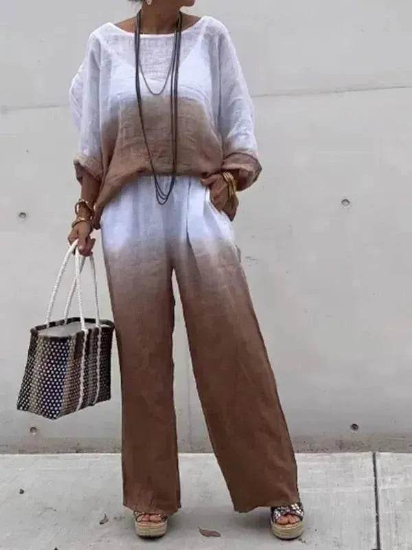 Product Women's Clothes Fashion Cotton Linen Gradient Two-piece Set - www.Shopthatapp.com