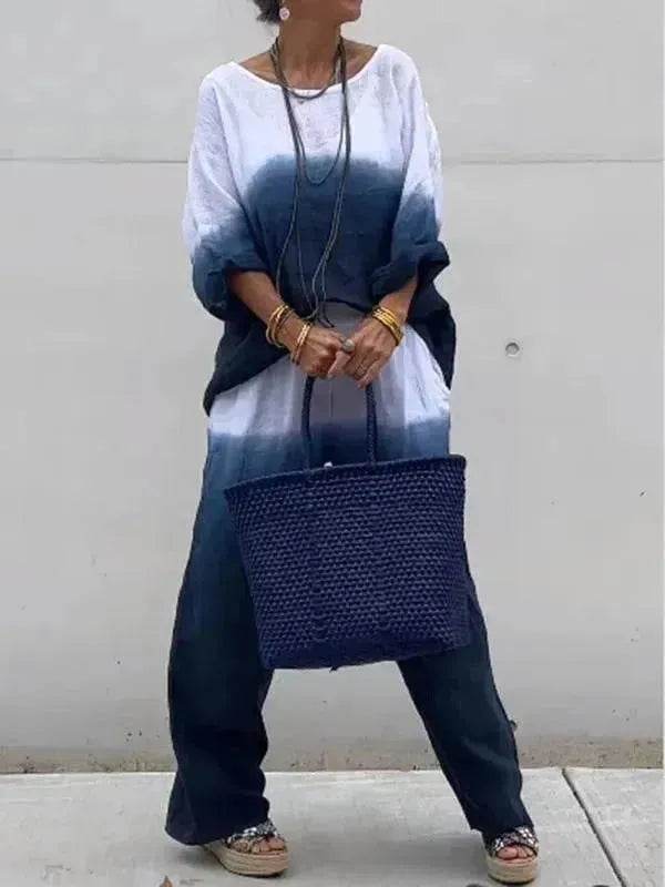 Product Women's Clothes Fashion Cotton Linen Gradient Two-piece Set - www.Shopthatapp.com