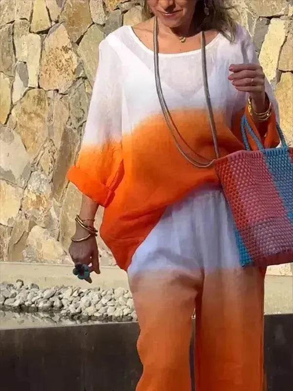 Product Women's Clothes Fashion Cotton Linen Gradient Two-piece Set - www.Shopthatapp.com