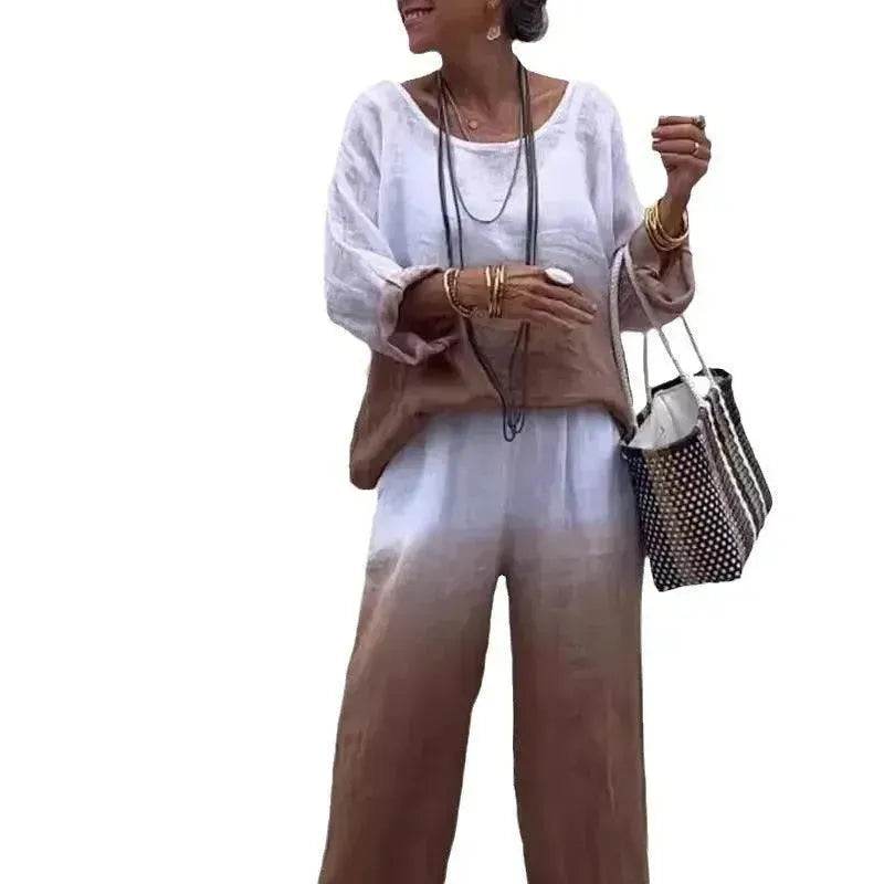 Product Women's Clothes Fashion Cotton Linen Gradient Two-piece Set - www.Shopthatapp.com