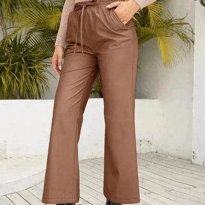 PU Loose Trousers Motorcycle Leather Straight Wide Leg Leather Pants Women - www.Shopthatapp.com