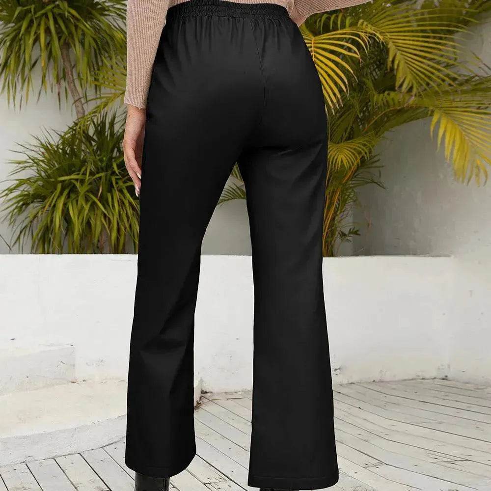 PU Loose Trousers Motorcycle Leather Straight Wide Leg Leather Pants Women - www.Shopthatapp.com