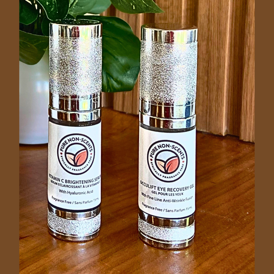 Pure Non-Scents vitamin C brightening serum and eye recovery gel for enhanced skincare routines