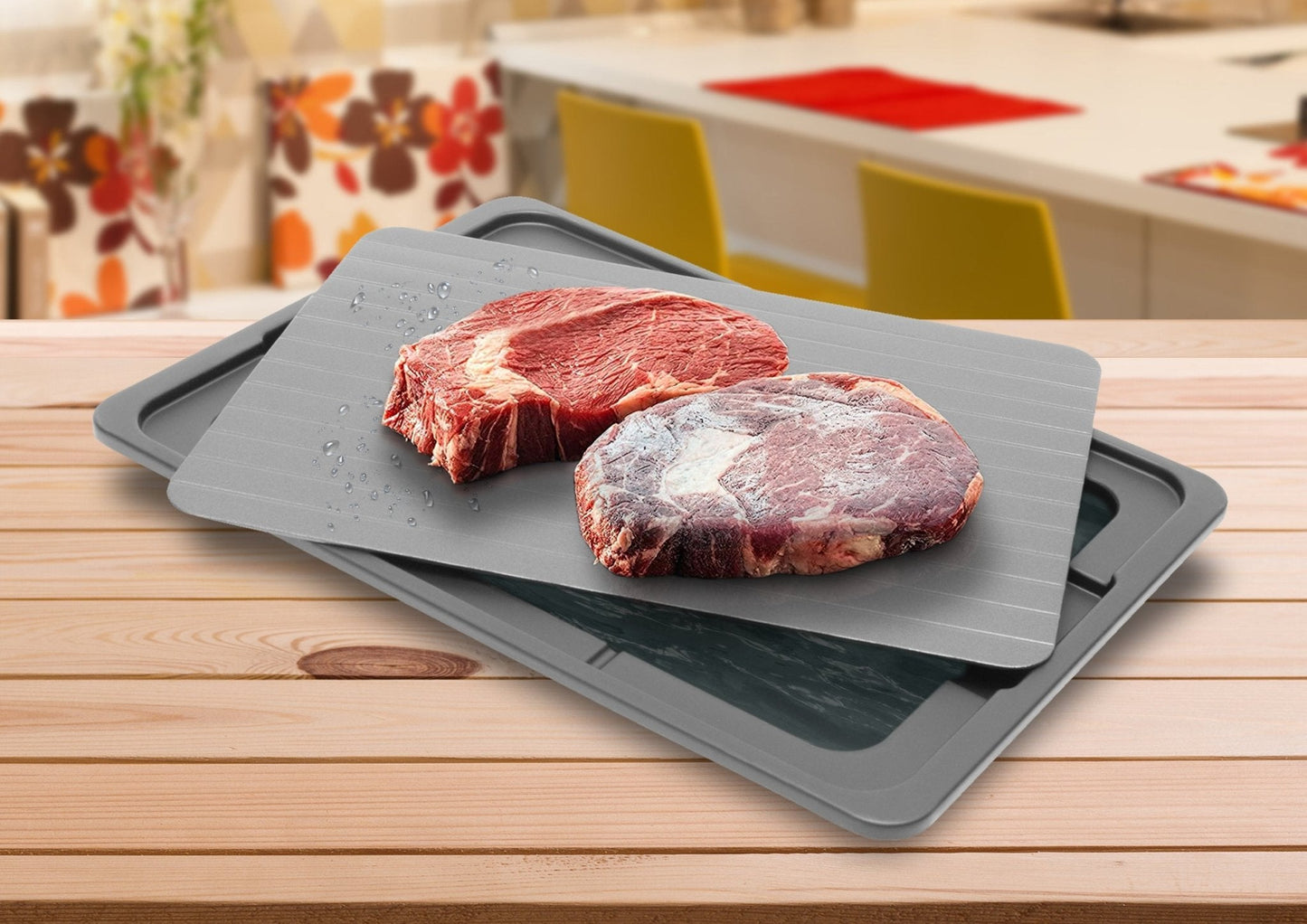 Plateau de décongélation rapide, décongelez rapidement le poulet, le steak et autres viandes, plateau anti-salissures inclus, décongelez les aliments surgelés plus rapidement sans micro-ondes ni eau chaude, rapide et sûr 