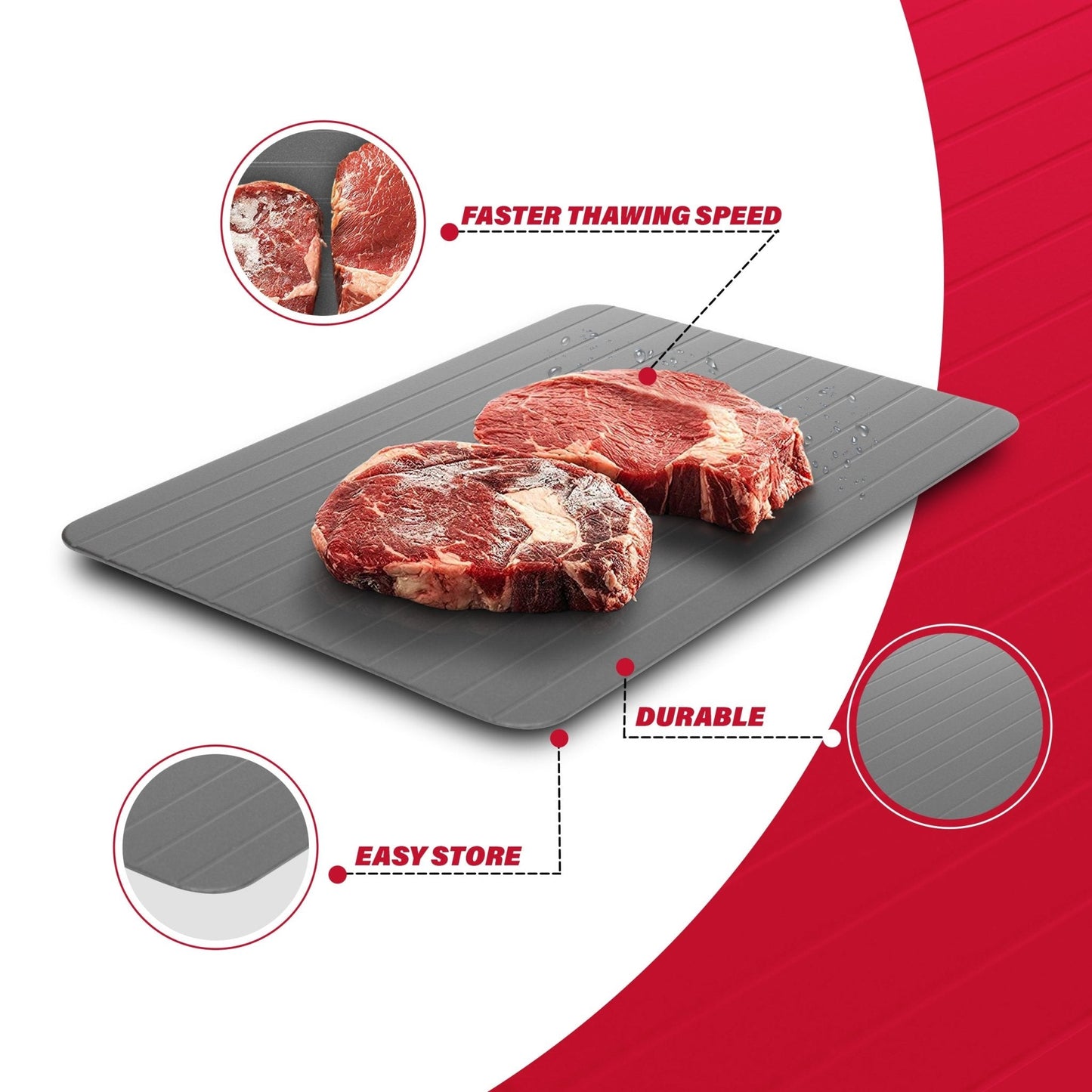 Plateau de décongélation rapide, décongelez rapidement le poulet, le steak et autres viandes, plateau anti-salissures inclus, décongelez les aliments surgelés plus rapidement sans micro-ondes ni eau chaude, rapide et sûr 