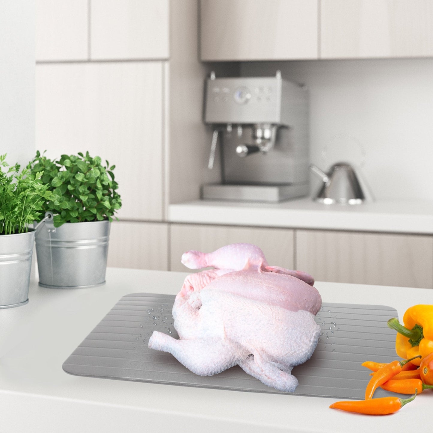 Plateau de décongélation rapide, décongelez rapidement le poulet, le steak et autres viandes, plateau anti-salissures inclus, décongelez les aliments surgelés plus rapidement sans micro-ondes ni eau chaude, rapide et sûr 