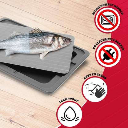 Plateau de décongélation rapide, décongelez rapidement le poulet, le steak et autres viandes, plateau anti-salissures inclus, décongelez les aliments surgelés plus rapidement sans micro-ondes ni eau chaude, rapide et sûr 