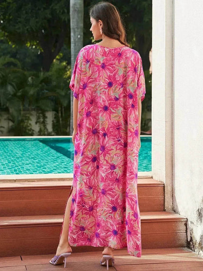 Rayon Rose Red Embroidered Beach Dress Outer Wear - www.Shopthatapp.com