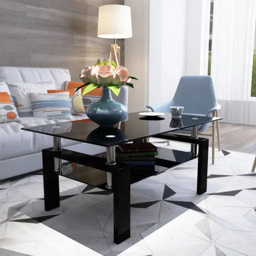 Rectangular Black Glass Coffee Table - www.Shopthatapp.com