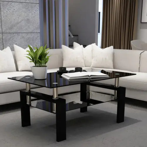 Rectangular Black Glass Coffee Table - www.Shopthatapp.com
