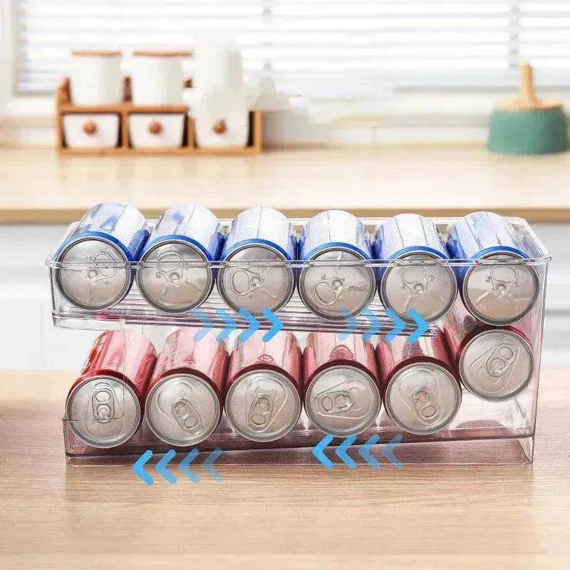 Refrigerator Beverage Storage Box Double-layer Self-rolling Kitchen Storage Rack - www.Shopthatapp.com