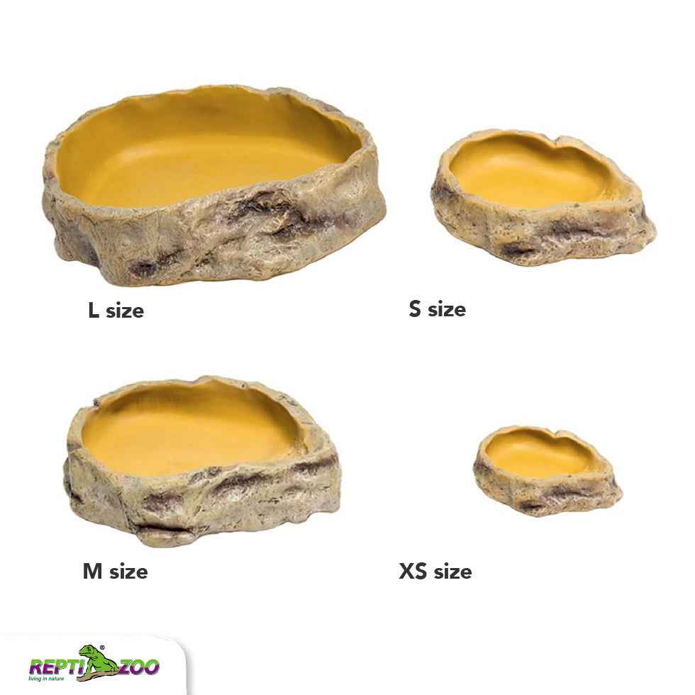 Reptile water dish in four sizes: L, M, S, and XS, perfect for various reptile habitats