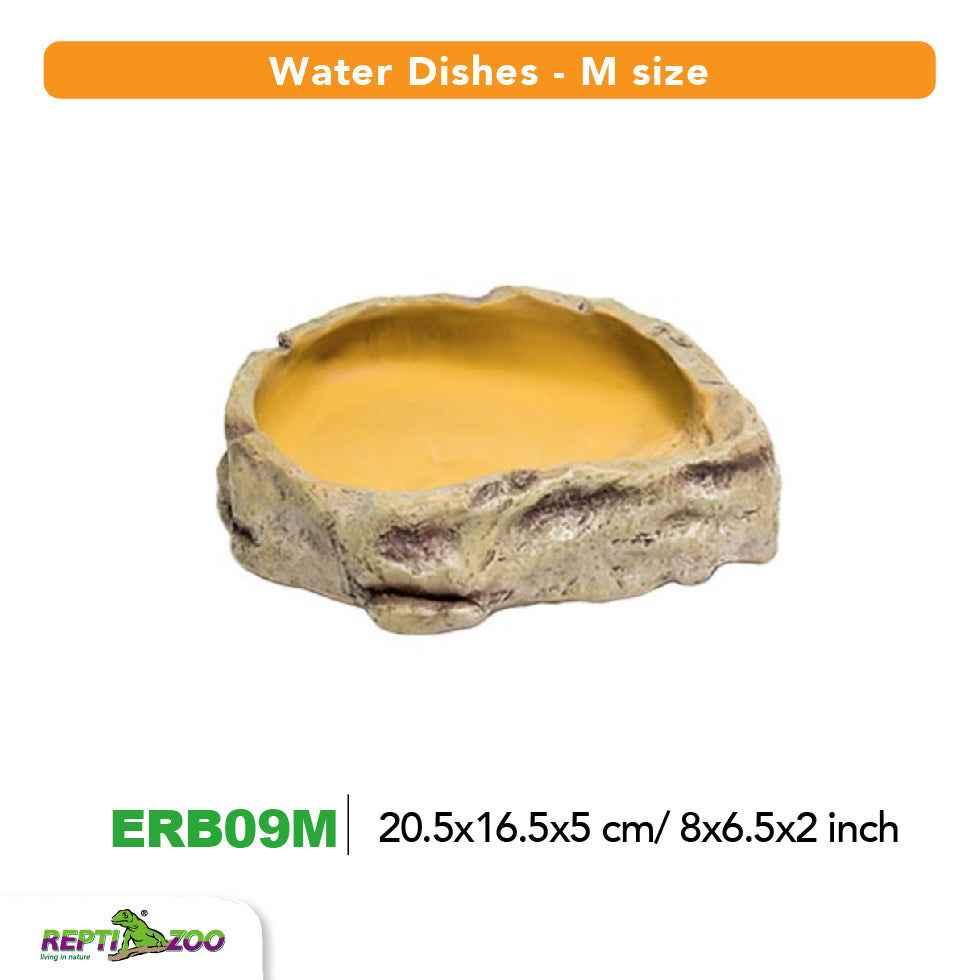 M-size reptile water dish with a natural rock texture for habitat hydration