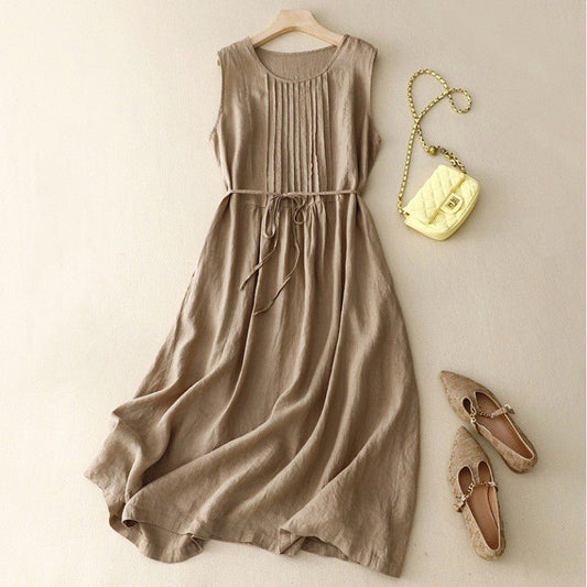 Robe ample en coton et lin sans manches à col rond Resilia