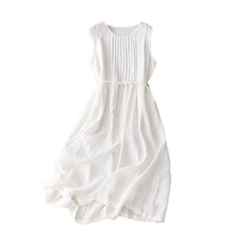 Robe ample en coton et lin sans manches à col rond Resilia