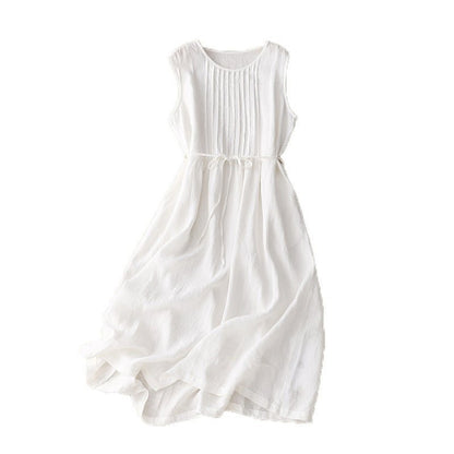 Robe ample en coton et lin sans manches à col rond Resilia