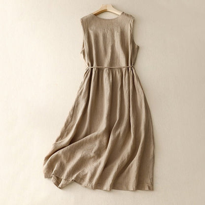 Robe ample en coton et lin sans manches à col rond Resilia