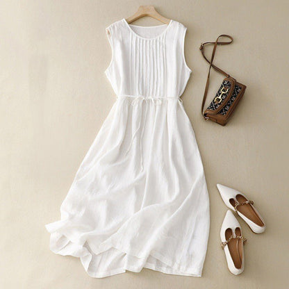 Robe ample en coton et lin sans manches à col rond Resilia