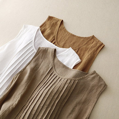 Robe ample en coton et lin sans manches à col rond Resilia