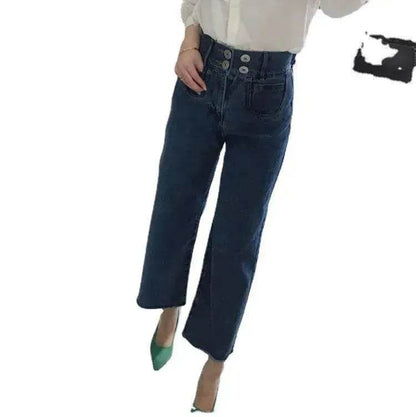 Retro High Waist Wash Double Breasted Pocket Loose Slimming And Wide Leg Denim Trousers For Women - www.Shopthatapp.com