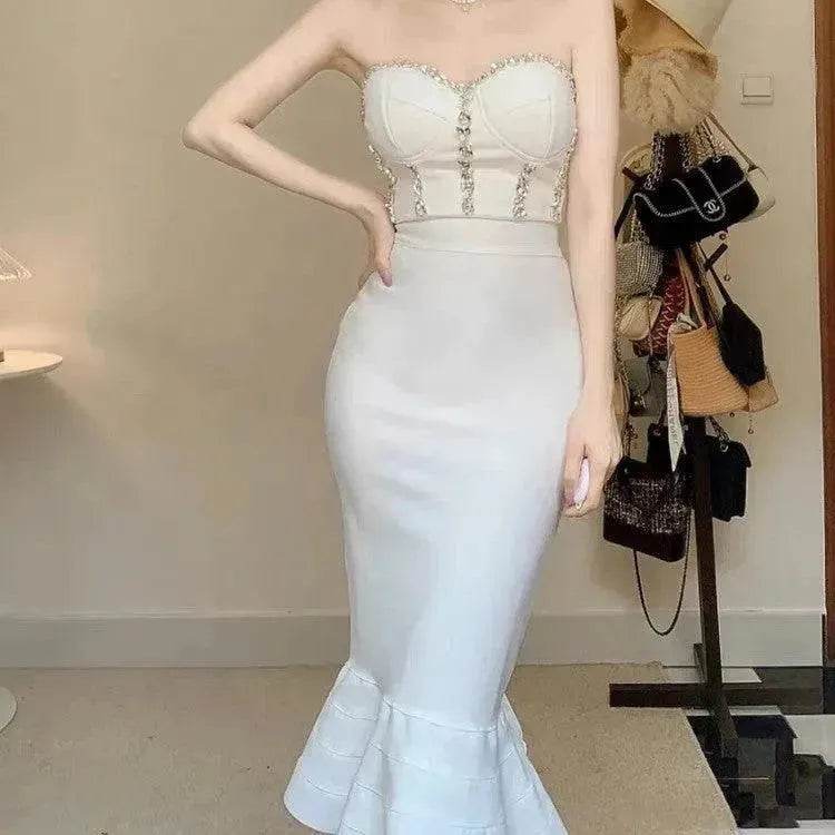 Rhinestone Waist-tight Hip Lotus Leaf Fishtail Gown - www.Shopthatapp.com