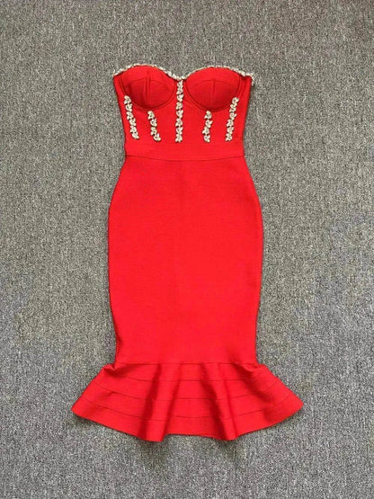 Rhinestone Waist-tight Hip Lotus Leaf Fishtail Gown - www.Shopthatapp.com