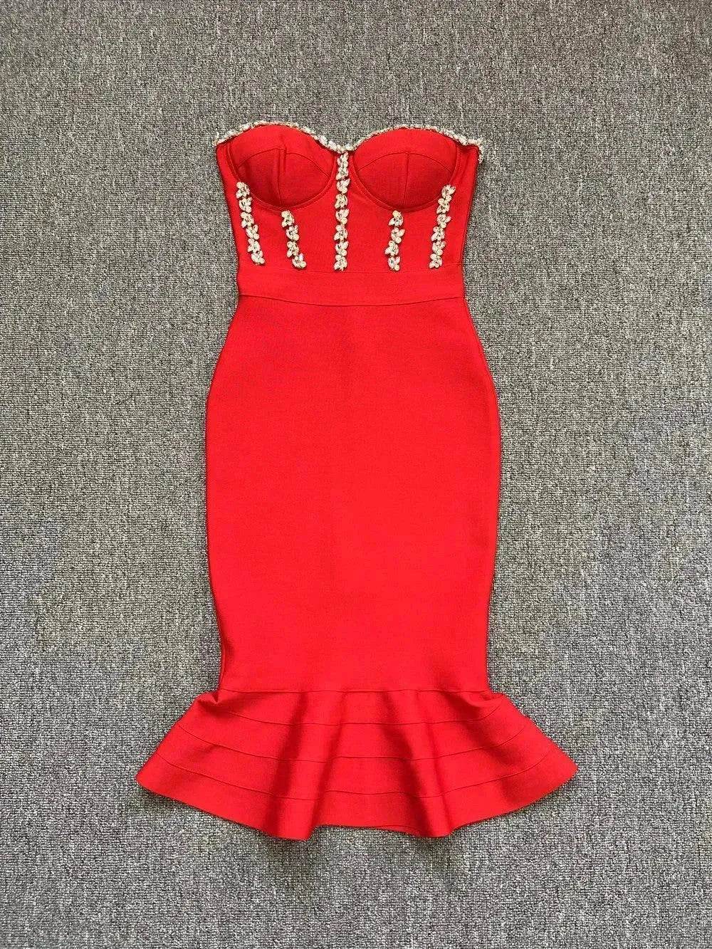 Rhinestone Waist-tight Hip Lotus Leaf Fishtail Gown - www.Shopthatapp.com