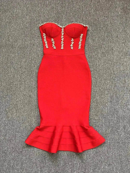 Rhinestone Waist-tight Hip Lotus Leaf Fishtail Gown - www.Shopthatapp.com