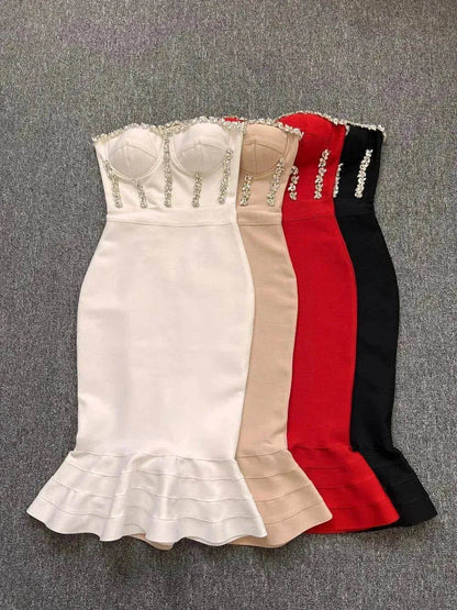 Rhinestone Waist-tight Hip Lotus Leaf Fishtail Gown - www.Shopthatapp.com