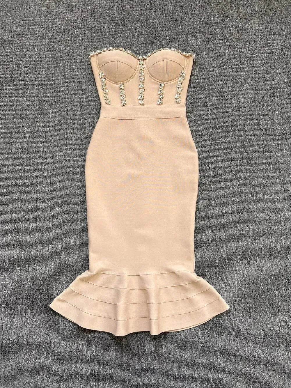 Rhinestone Waist-tight Hip Lotus Leaf Fishtail Gown - www.Shopthatapp.com