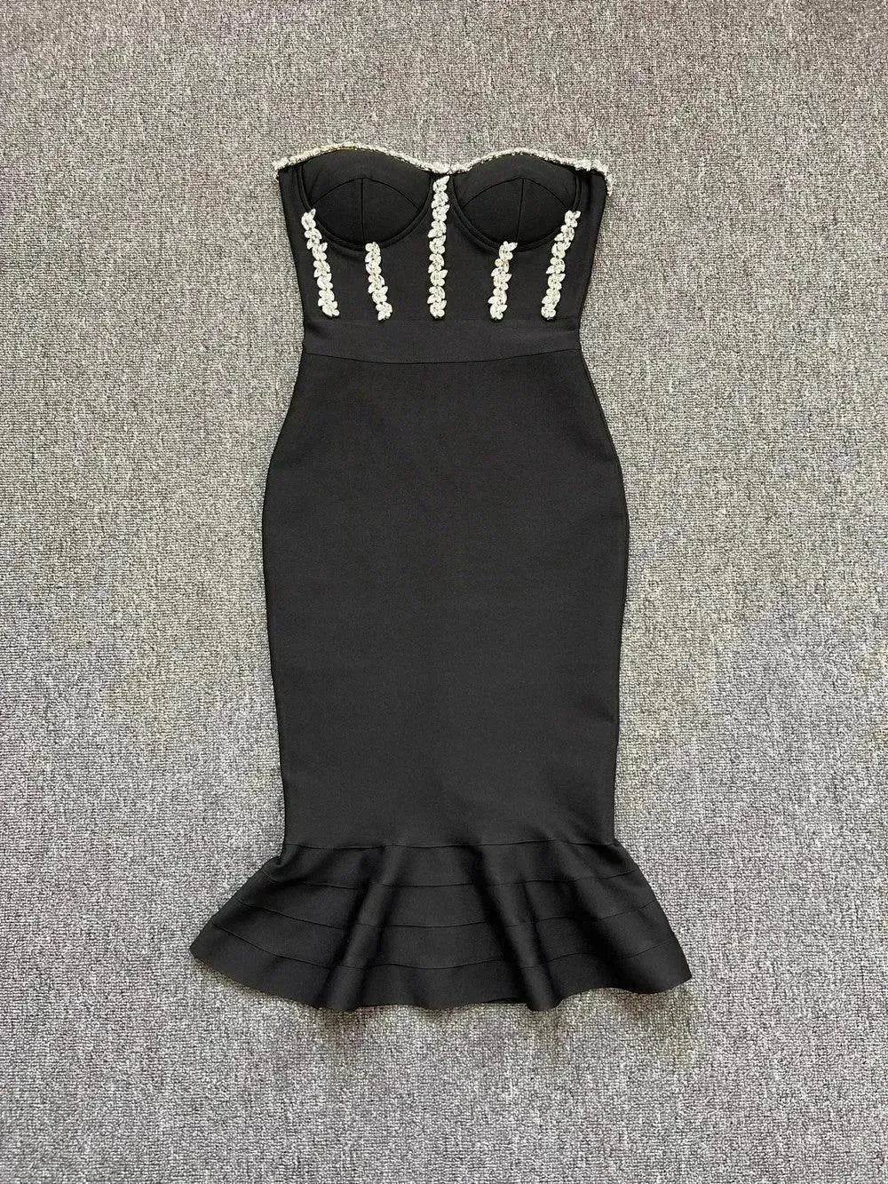 Rhinestone Waist-tight Hip Lotus Leaf Fishtail Gown - www.Shopthatapp.com