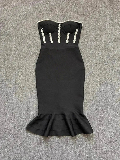 Rhinestone Waist-tight Hip Lotus Leaf Fishtail Gown - www.Shopthatapp.com